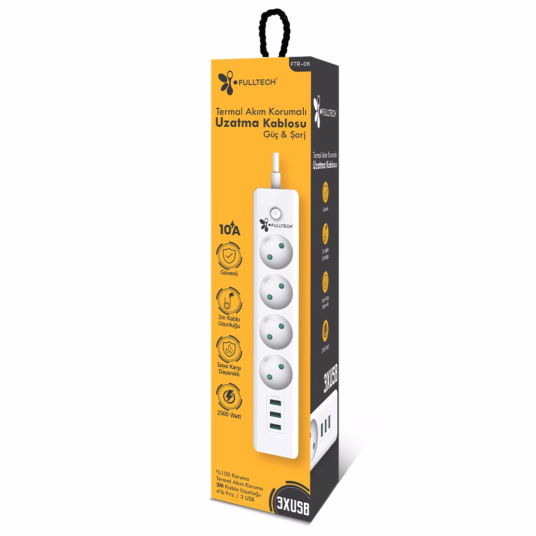 FULLTECH FTR-06 3 USBLİ 4LÜ 2MT ANAHTARLI UZATMA KABLO*35