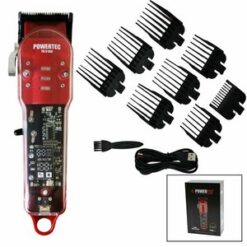 POWERTEC TR-3100 SAÇ & SAKAL KESME TRAŞ MAKİNESİ ( ŞEFFAF ANA KARTLI GÖVDE & USB ŞARJLI GÖSTERGELİ & TARAK AYAR MANDALLI )