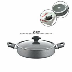 PAPİLLA FRED ( FLAT CASSEROLE ) ( 24 CM ) ( BASIK & KARNIYARIK & KISA ) ( GRANİT TENCERE ) ( CAM KAPAK ) ( GRİ KIRÇILLI ) ( BRKT-712265 )