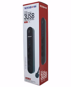 WINNBOSS-3402 TERMAL AKIM KORUMALI ( 4LÜ PRİZ ) ( 3X USB ) ( 2MT ) ( ANAHTARLI ) UZATMA KABLO SİYAH ( 10A & 2500W )*40